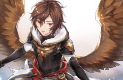 Rule 34 | 1boy, armor, brown hair, elbow gloves, gloves, granblue fantasy, hsiao, image sample, looking up, male focus, red eyes, sandalphon (granblue fantasy), short hair, twitter sample, wings