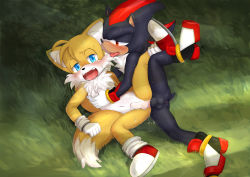 Rule 34 | 2boys, absurdres, anal, anus, ass, ass juice, blush, drooling, erection, furry, furry male, highres, licking, lying, male focus, male penetrated, multiple boys, nude, penis, saliva, sex, shadow the hedgehog, sonic (series), tails (sonic), tongue, tongue out, yaoi