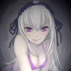 Rule 34 | 00s, 1girl, :q, bra, breasts, cleavage, doll joints, hairband, joints, licking lips, lingerie, lowres, naughty face, panties, pink eyes, rozen maiden, solo, suigintou, tongue, tongue out, underwear, underwear only, white hair