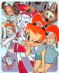 Rule 34 | android, brad carbunkle, jenny wakeman, looking at viewer, lowres, my life as a teenage robot, orange hair, robot, simple background, twintails, vega (my life as a teenage robot), yoshinari you