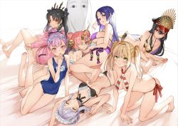 Rule 34 | (o) (o), 6+girls, :o, ahoge, all fours, arched back, arm support, armpits, artoria pendragon (alter swimsuit rider) (fate), artoria pendragon (alter swimsuit rider) (second ascension) (fate), artoria pendragon (fate), artoria pendragon (lancer alter) (fate), ass, bare arms, bare legs, bare shoulders, barefoot, bikini, black bikini, black bow, black hair, black hat, black ribbon, blanket, blonde hair, blue bikini, blue eyes, blue one-piece swimsuit, blush, bow, braid, breasts, butt crack, cleavage, closed mouth, coat, collarbone, commentary request, competition school swimsuit, covered navel, criss-cross halter, crown, earrings, fate/grand order, fate (series), feet, finger to mouth, frankenstein&#039;s monster (fate), frankenstein&#039;s monster (swimsuit saber) (fate), frankenstein&#039;s monster (swimsuit saber) (second ascension) (fate), frilled bikini, frills, goggles, goggles on head, green eyes, grey hair, haijin, hair between eyes, hair bow, hair intakes, hair ornament, hair over one eye, hairclip, halterneck, hand up, hat, helena blavatsky (fate), helena blavatsky (swimsuit archer) (fate), helena blavatsky (swimsuit archer) (first ascension) (fate), hoop earrings, horns, hugging own legs, ishtar (fate), ishtar (swimsuit rider) (fate), jewelry, large breasts, legs up, long hair, long sleeves, looking at viewer, lying, maid, maid bikini, maid headdress, medium breasts, medjed (fate), minamoto no raikou (fate), minamoto no raikou (fate/grand order), minamoto no raikou (swimsuit lancer) (fate), multiple girls, name tag, neck garter, neck ribbon, nero claudius (fate), nero claudius (fate) (all), nero claudius (swimsuit caster) (fate), nitocris (fate), nitocris (fate/grand order), nitocris (swimsuit assassin) (fate), no pants, oda nobunaga (fate), oda nobunaga (koha-ace), oda nobunaga (swimsuit berserker) (fate), oda nobunaga (swimsuit berserker) (second ascension) (fate), on back, on side, on stomach, one-piece swimsuit, open mouth, parted bangs, peaked cap, pink coat, pink hair, pink lips, ponytail, purple bikini, purple eyes, purple hair, reclining, red bikini, red eyes, red ribbon, ribbon, school swimsuit, short hair, shoulder blades, side-tie bikini bottom, sideboob, simple background, single horn, skin tight, small breasts, smile, soles, straight hair, striped bikini, striped clothes, swimsuit, thigh gap, toes, tohsaka rin, unconventional maid, white background