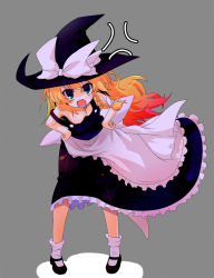 Rule 34 | 1girl, blonde hair, blue eyes, braid, downblouse, female focus, hat, highres, kirisame marisa, long hair, no bra, solo, strap slip, sw (taco), touhou, witch, witch hat