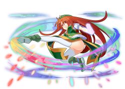 Rule 34 | 1girl, alternate eye color, ankle boots, ass, beret, boots, chinese clothes, danmaku, full body, glowing, glowing hand, green footwear, hat, hong meiling, kicking, long hair, open mouth, puffy short sleeves, puffy sleeves, red eyes, red hair, short sleeves, solo, star (symbol), thighhighs, touhou, transparent background, very long hair, white thighhighs, z.o.b