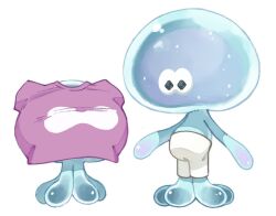 Rule 34 | 2others, a a2001214, black eyes, blue skin, colored skin, commentary request, full body, jellyfish (splatoon), multiple others, nintendo, pants, pink shirt, print shirt, shirt, simple background, splatoon (series), standing, white background, white pants