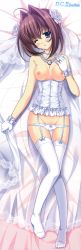 Rule 34 | 1girl, ;o, absurdres, asakura otome, blue eyes, blush, breasts, bridal veil, brown hair, corset, da capo, dakimakura (medium), full body, garter straps, gloves, hair intakes, half-closed eyes, highres, huge filesize, jewelry, kayura yuka, looking at viewer, lying, necklace, nipples, official art, on back, one eye closed, panties, parted lips, pearl necklace, solo, thighhighs, underwear, veil, white gloves, white panties, white thighhighs