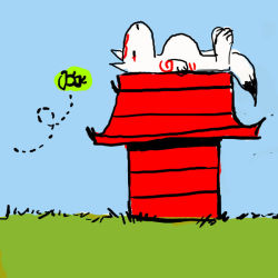 Rule 34 | amaterasu (ookami), artist request, doghouse, issun, no humans, ookami (game), parody, peanuts (comic), sleeping, snoopy, style parody, toon (style)