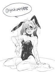 Rule 34 | 10s, 1girl, animal ears, blush, breasts, rabbit ears, crying, detached collar, fake animal ears, gecko4488, greyscale, kosaka honoka, looking at viewer, love live!, love live! school idol project, monochrome, open mouth, playboy bunny, sexually suggestive, short hair, side ponytail, small breasts, solo, tears, twitter username, wrist cuffs