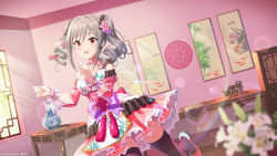 Rule 34 | 1girl, absurdres, blush, china dress, chinese clothes, dress, gothic lolita, grey hair, happy new year, highres, hmax, idolmaster, idolmaster cinderella girls, kanzaki ranko, lolita fashion, looking at viewer, new year, open mouth, red eyes, thighhighs