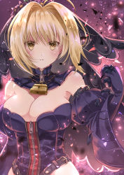 Rule 34 | 10s, 1girl, ahoge, alternate color, alternate eye color, black flower, black gloves, black leotard, black rose, blonde hair, blush, breasts, bridal veil, buckle, cleavage, clenched hand, commentary request, dark persona, detached collar, detached sleeves, fate/extra, fate/extra ccc, fate/grand order, fate (series), flower, gloves, hair between eyes, hair intakes, highres, iroha (shiki), large breasts, leotard, lock, nero claudius (bride) (fate), nero claudius (bride) (second ascension) (fate), nero claudius (fate), nero claudius (fate) (all), petals, rose, rose petals, solo, upper body, v-shaped eyebrows, veil, wide sleeves, yellow eyes