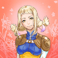 Rule 34 | 1girl, blonde hair, bodysuit, braid, breasts, commentary request, final fantasy, final fantasy xii, penelo, smile, solo, toraiaruka, twin braids, twintails, yellow eyes