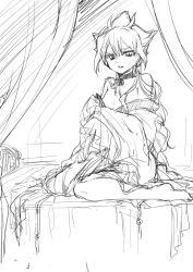 Rule 34 | 1boy, bed, chinese clothes, fusion, greyscale, hakuryuu (inazuma eleven), inazuma eleven, inazuma eleven (series), inazuma eleven go, inazuma eleven go chrono stone, male focus, monochrome, sitting, sketch, solo, tobi (one), trap, zhuge kongming (inazuma eleven)