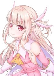 Rule 34 | 1girl, absurdres, ascot, bare shoulders, blush, breasts, closed mouth, commentary request, covered navel, detached sleeves, earrings, elbow gloves, fate/kaleid liner prisma illya, fate (series), feathers, flower, glint, gloves, hair flower, hair ornament, highres, illyasviel von einzbern, jewelry, light brown hair, long hair, long sleeves, magical girl, one eye closed, orange ascot, pink feathers, pink shirt, prisma illya, red eyes, shirt, sidelocks, skirt, small breasts, smile, solo, very long hair, white gloves, white skirt, zongren