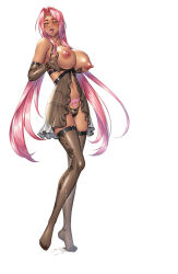 Rule 34 | 1girl, black panties, breasts, dark-skinned female, dark skin, elbow gloves, female focus, full body, gloves, grabbing own breast, ingrid (taimanin asagi), kagami hirotaka, large breasts, licking lips, lilith-soft, lingerie, long hair, mole, mole under mouth, multi-strapped panties, navel, nipples, panties, pink hair, pubic tattoo, pussy juice, shiny skin, solo, standing, sweatdrop, taimanin (series), taimanin asagi, taimanin murasaki, taimanin rpgx, tattoo, thighhighs, thong, tongue, tongue out, underwear, underwear only, very long hair, wide hips