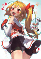 Rule 34 | 3girls, :&lt;, :d, ^^^, absurdres, ahoge, bike shorts, black wings, blonde hair, blue hair, blush, bow, commentary request, cowboy shot, crop top, detached sleeves, fang, flandre scarlet, from below, gloves, hair bow, hand on own ass, hat, highres, holding, holding clothes, holding panties, holding underwear, izayoi sakuya, long hair, looking back, low wings, mini hat, multiple girls, open mouth, panties, red eyes, red gloves, remilia scarlet, scottie (phantom2), short hair, side ponytail, simple background, skirt, smile, star (symbol), striped clothes, striped panties, sweat, torn bike shorts, torn clothes, touhou, underwear, upskirt, v-shaped eyebrows, wings