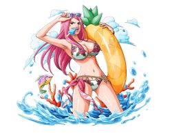 Rule 34 | 1girl, armpits, bikini, blue eyes, bodskih, breasts, cleavage, collarbone, cowboy shot, eyewear on head, fish, floating hair, food, groin, innertube, jewelry bonney, large breasts, long hair, looking at viewer, navel, one piece, one piece treasure cruise, open mouth, pink hair, popsicle, shiny skin, solo, standing, sunglasses, swim ring, swimsuit, transparent, transparent background, wading, white bikini
