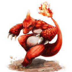 Rule 34 | black eyes, charmeleon, claws, closed mouth, creature, creatures (company), fire, fire, flame-tipped tail, game freak, gen 1 pokemon, highres, nintendo, no humans, oshiri seijin, pokemon, pokemon (creature), scales, simple background, white background
