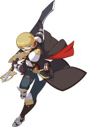 Rule 34 | 1boy, aqua pants, arm up, armor, armored boots, artist request, belt, black-framed eyewear, black cape, black coat, black gloves, blonde hair, blue eyes, book, boots, brown footwear, cape, coat, full body, glasses, gloves, hand up, high collar, highres, holding, holding sword, holding weapon, huge weapon, jake (world flipper), leg up, long sleeves, looking at viewer, male focus, non-web source, official art, open mouth, outstretched arm, pants, pouch, semi-rimless eyewear, short hair, shoulder armor, simple background, solo, standing, standing on one leg, swept bangs, sword, thigh strap, transparent background, two-sided cape, two-sided fabric, v-shaped eyebrows, vambraces, weapon, world flipper