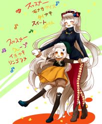 Rule 34 | 10s, 2girls, :d, ^ ^, abyssal ship, airfield princess, alternate costume, argyle, blush, breasts, casual, closed eyes, colored skin, commentary request, dress, closed eyes, hair ornament, hairband, holding hands, high heels, horns, kantai collection, kobone, long hair, medium breasts, mittens, multiple girls, northern ocean princess, open mouth, pale skin, pantyhose, print legwear, revision, ribbed sweater, shoes, shorts, smile, sweater, translation request, turtleneck, very long hair, white hair, white skin, yellow eyes