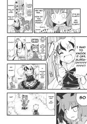 Rule 34 | animal ears, bow, food, fruit, greyscale, hard-translated, highres, long sleeves, monochrome, mouse ears, mouse girl, mouse tail, myouren temple, nazrin, non-web source, orange (fruit), tail, third-party edit, tiger, tiger ears, tiger tail, toramaru shou, touhou