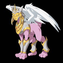 Rule 34 | armor, digimon, digimon (creature), horns, mask, oridigi, original, solo, sphinx, tail, wings
