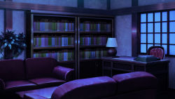 Rule 34 | book, bookshelf, color creation, commentary request, desk, highres, indoors, lamp, night, no humans, original, scenery, table, window