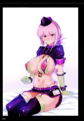 Rule 34 | 1girl, absurdres, artbook, bed, bed sheet, belt, between breasts, bikini, blush, boots, braid, breasts, cleavage, covered erect nipples, curvy, elbow gloves, fate/grand order, fate (series), female focus, florence nightingale (fate), florence nightingale (trick or treatment) (fate), folded ponytail, frown, garter straps, gloves, green bikini, green gloves, green thighhighs, hair ribbon, hat, highleg, highleg bikini, highres, id card, large breasts, layered bikini, long hair, looking at viewer, navel, nurse, nurse cap, on bed, pink bikini, pink hair, purple eyes, revealing clothes, ribbon, scan, see-through, shiny clothes, shiny skin, short sleeves, shrug (clothing), side-tie bikini bottom, sideboob, single braid, sitting, skirt, solo, stethoscope, swimsuit, thigh boots, thighhighs, thighhighs under boots, thighs, thong, try (lsc)