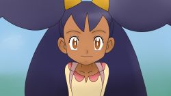 Rule 34 | 1girl, arms at sides, big hair, bright pupils, brown eyes, creatures (company), dark-skinned female, dark skin, eye contact, eyelashes, female focus, flat color, game freak, iris (pokemon), large ears, long hair, looking at another, md5 mismatch, nintendo, pokemon, pokemon (anime), pokemon bw (anime), purple hair, resolution mismatch, smile, solo, source larger, vector trace, very long hair