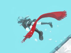 Rule 34 | 1girl, falling, fringe trim, highres, kagerou project, konohaw, long hair, origami, paper, paper crane, scarf, school uniform, skirt, solo, spot color, suicide, tateyama ayano, toumei answer (vocaloid), unworn scarf, vocaloid