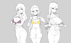 Rule 34 | 3girls, :d, a-rise, bikini, bikini top only, bikini under clothes, blunt bangs, blush, bra, breasts, camisole, camisole lift, cleavage, closed mouth, clothes lift, cowboy shot, finger to mouth, grey background, greyscale, jacket, jacket on shoulders, kira tsubasa, lace, lace-trimmed bra, lace trim, large breasts, lifted by self, long skirt, long sleeves, looking at viewer, love live!, love live! school idol project, medium breasts, mole, mole under eye, monochrome, multiple girls, navel, open clothes, open jacket, open mouth, pants, pink bra, short hair, shorts, sian, sidelocks, sketch, skirt, smile, spaghetti strap, spot color, standing, stomach, sweatdrop, sweater, sweater lift, swept bangs, swimsuit, todo erena, turtleneck, turtleneck sweater, underwear, yellow bikini, yuki anju