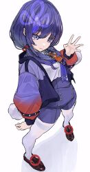 Rule 34 | 1girl, black footwear, black hair, blue hair, closed mouth, full body, gradient clothes, gradient jacket, grey eyes, highres, jacket, light smile, looking at viewer, medium hair, multicolored eyes, multicolored hair, nijisanji, obihironn, open clothes, open jacket, pantyhose, patterned, patterned clothing, pink eyes, pom pom (clothes), ponto nei, ponto nei (1st costume), see-through, simple background, sleeves past wrists, smile, solo, spikes, streaked hair, transparent, twintails, virtual youtuber, white background, white pantyhose, zipper