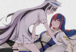 Rule 34 | 2girls, alear (female) (divine attire) (fire emblem), alear (female) (fire emblem), alear (fire emblem), black hair, blue hair, blush, braid, breasts, cleavage cutout, clothing cutout, crossed bangs, crown braid, dress, feather hair ornament, feathers, fire emblem, fire emblem engage, girl on top, grabbing, grabbing another&#039;s breast, grabbing another's breast, grey hair, guided breast grab, guiding hand, hair ornament, heterochromia, incest, long hair, medium breasts, multicolored hair, multiple girls, nintendo, official alternate costume, open mouth, petite, purple eyes, red eyes, red hair, romper, shorts, siblings, sisters, sleeves rolled up, small breasts, split-color hair, tiara, two-tone hair, very long hair, veyle (fire emblem), yuri, yuuhi (arcadia)