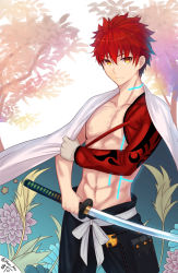 Rule 34 | 1boy, a.t. zero, abs, artist name, bad id, bad pixiv id, cape, emiya shirou, fate/grand order, fate (series), gloves, haru ato, highres, katana, limited/zero over, looking at viewer, male focus, red hair, short hair, single glove, solo, sword, twitter username, weapon, yellow eyes