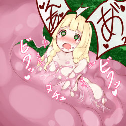Rule 34 | 1girl, ass, blonde hair, blush, breasts, creatures (company), ditto, game freak, gen 1 pokemon, green eyes, heart, heart-shaped pupils, highres, lillie (pokemon), long hair, nintendo, nude, pokemon, pokemon (creature), pokemon sm, restrained, slime, symbol-shaped pupils, tears, unriko