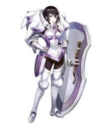 Rule 34 | 1girl, amagai tarou, armor, armored boots, black hair, boobplate, boots, breastplate, closed mouth, fire emblem, fire emblem awakening, fire emblem heroes, full body, gauntlets, hand on own hip, highres, holding, kjelle (fire emblem), lips, looking at viewer, nintendo, official art, pants, shield, shiny clothes, short hair, sidelocks, solo, standing, transparent background