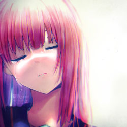 Rule 34 | 1girl, closed eyes, closed mouth, crying, frown, long hair, milktea 0021, original, pink hair, portrait, simple background, solo, tears, watermark, white background