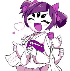 Rule 34 | 1girl, blush, bug, extra arms, extra eyes, fangs, female focus, arthropod girl, japanese clothes, kimono, muffet, solo, spider, spider girl, twintails, undertale