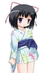 Rule 34 | 1girl, black hair, child, female focus, japanese clothes, kanna hisashi, lowres, musumate, purple eyes, solo, standing, transparent background, yuka (musumate)