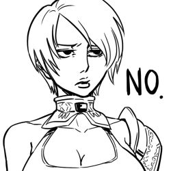 Rule 34 | 1girl, armor, bad id, bb (baalbuddy), breasts, choker, cleavage, drawfag, english text, greyscale, inactive account, isabella valentine, large breasts, lips, monochrome, namco, no, short hair, solo, soul calibur