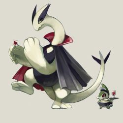 Rule 34 | alcohol, arm up, arms up, axew, clothed pokemon, commentary, creatures (company), cup, drinking glass, full body, game freak, gen 2 pokemon, gen 5 pokemon, glitchedpuppet, green eyes, holding, holding cup, holding drinking glass, holding tray, leg up, legendary pokemon, lugia, maid, maid headdress, nintendo, pokemon, pokemon (creature), pokemon mystery dungeon, red eyes, size difference, standing, tray, wine
