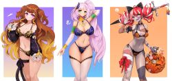 Rule 34 | 3girls, absurdres, anya melfissa, bikini, breasts, highres, hololive, hololive indonesia, kureiji ollie, large breasts, medium breasts, multiple girls, notte, pavolia reine, small breasts, swimsuit, tagme, virtual youtuber, zombie