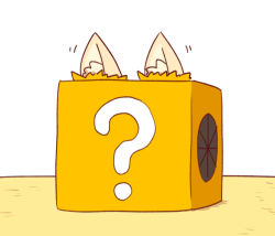 Rule 34 | 1girl, ?, animal ear fluff, animal ears, box, commentary request, ear wiggle, fox ears, highres, in box, in container, kemomimi-chan (naga u), motion lines, naga u, original, simple background, solo, white background