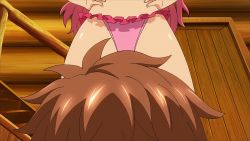 Rule 34 | 1boy, 1girl, angry, animated, animated gif, bra, breasts, brown hair, celia ootsuka, frilled bra, frills, hands on own hips, heart, heart-shaped pupils, highres, large breasts, long hair, looking down, lower body, maken-ki!, maken-ki! two, nijou aki, panties, pink bra, pink eyes, pink hair, pink panties, sideboob, smile, symbol-shaped pupils, takami akio, thick thighs, thighs, tight clothes, underwear, wide hips, xebec