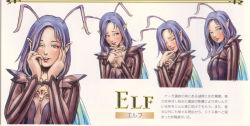 Rule 34 | 1girl, antennae, blush, breasts, character sheet, cleavage, depth fantasia, elf, fairy, green eyes, insect wings, lips, long hair, pointy ears, pout, purple hair, see-through, source request, wings, yamashita shun&#039;ya