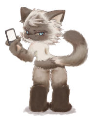 Rule 34 | 1girl, absurdres, artist request, ass, blue eyes, cat, cellphone, female focus, from behind, full body, furry, furry female, highres, phone, smartphone, solo, white background