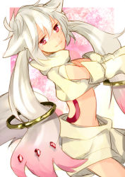 Rule 34 | 10s, 1boy, animal ears, bad id, bad pixiv id, detached sleeves, ichinose777, kyubey, light smile, mahou shoujo madoka magica, mahou shoujo madoka magica (anime), male focus, midriff, navel, personification, pink eyes, smile, solo, white hair