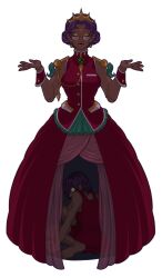 Rule 34 | 1girl, aiguillette, bare arms, barefoot, closed eyes, closed mouth, crazy eyes, crown, dark-skinned female, dark skin, doll joints, dress, earrings, highres, himemiya anthy, jewelry, joints, looking at viewer, purple hair, red dress, red wrist cuffs, round eyewear, shoujo kakumei utena, sitting, sleeveless, sleeveless dress, thisistab, tiara, transparent background, wrist cuffs