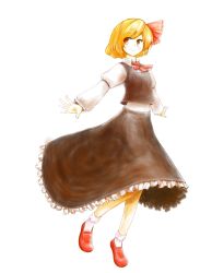 Rule 34 | 1girl, azumaya toushirou, bad id, bad pixiv id, blonde hair, blouse, frilled skirt, frills, hair ribbon, highres, outstretched arms, red eyes, ribbon, rumia, shirt, short hair, skirt, smile, spread arms, touhou, vest