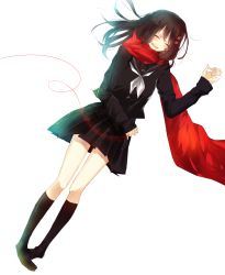 Rule 34 | 1girl, ^ ^, bad id, bad pixiv id, black hair, blush, chunnkoromochi, closed eyes, closed eyes, hair ornament, hairclip, highres, kagerou project, long hair, open mouth, red scarf, scarf, school uniform, serafuku, smile, solo, string, string of fate, tateyama ayano