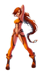 Rule 34 | 00s, 1girl, boots, breasts, brown hair, dungeon and fighter, female focus, fighter (dungeon and fighter), full body, long hair, ponytail, simple background, solo, very long hair, white background
