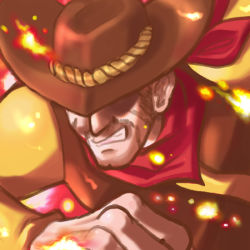 Rule 34 | beard, brown hair, cowboy, cowboy hat, cowboy western, facial hair, flint (mother 3), hat, lowres, male focus, mother (game), mother 3, nintendo, scarf, solo, sparkle, western